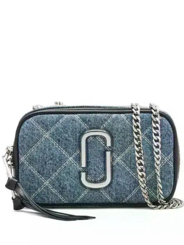 Marc Jacobs Denim Quilted Crossbody Bag With Silver Chain